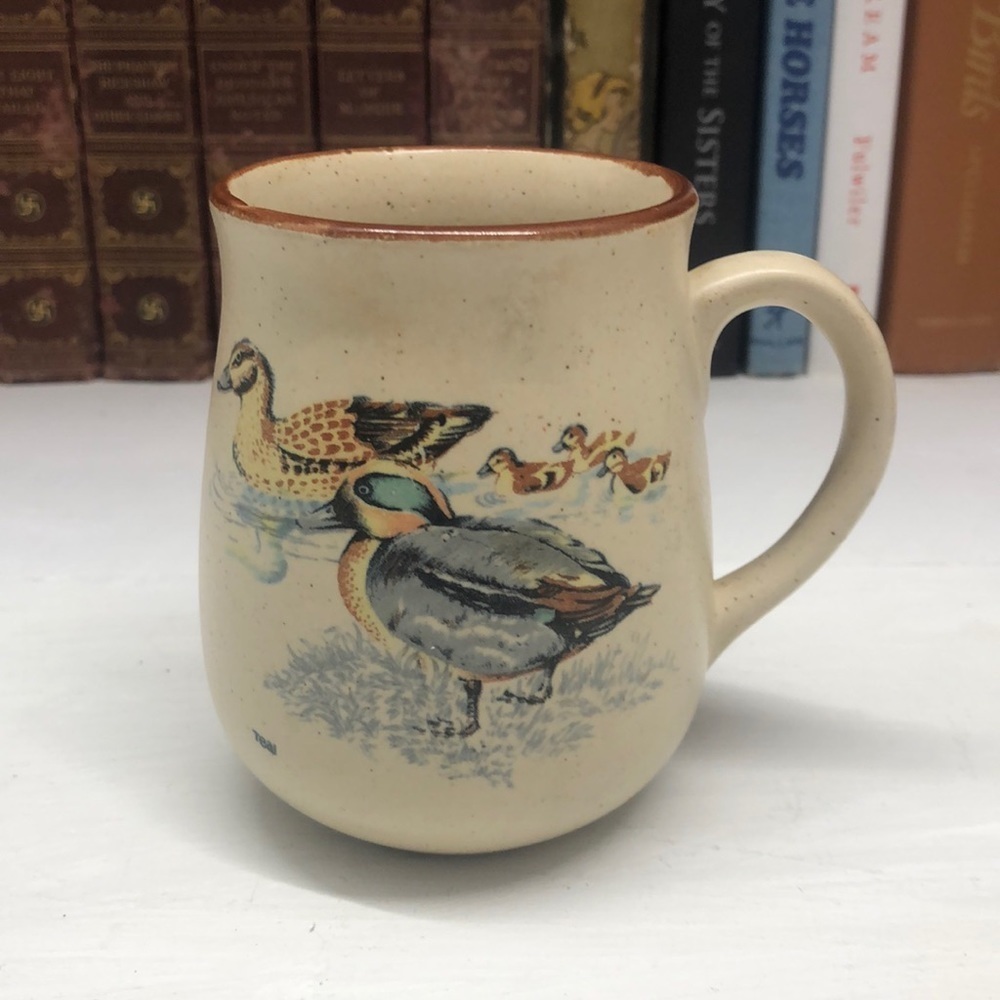 0443 Vintage Teal Mallard Duck & Ducklings Stoneware Mug